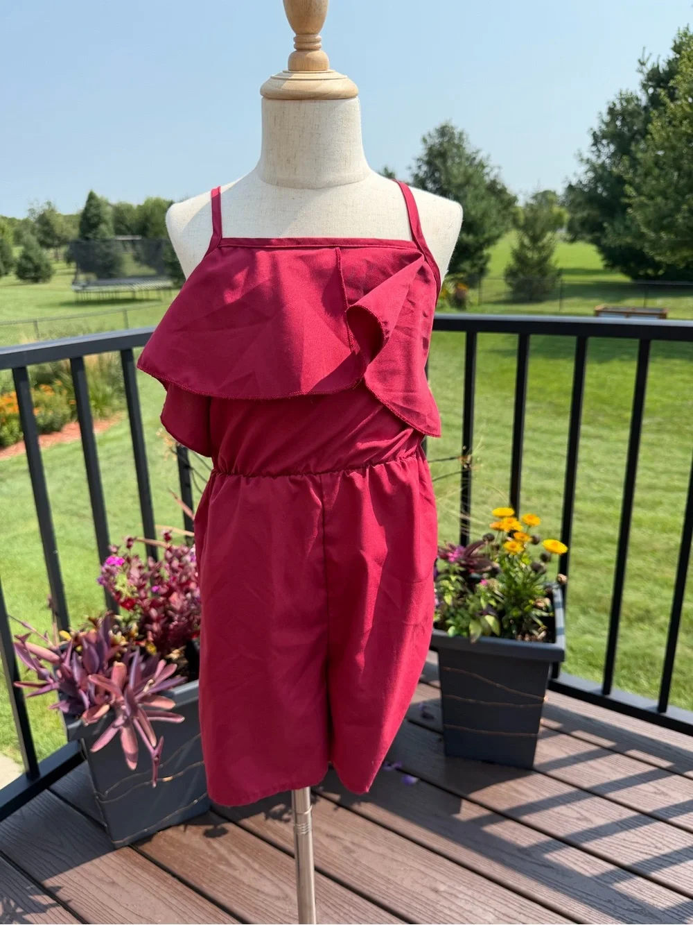 Girls Burgundy Ruffle Romper Size 7Y Sleeveless Summer Dressy Outfit